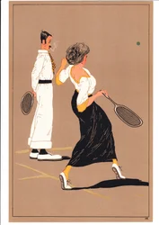 Druck von zwei Tennisspielern in komischen und humorvollen Posen, ca. 1920