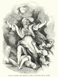 Aaron stoppt die Pest, nach einem Gemälde von B. West (Stich)