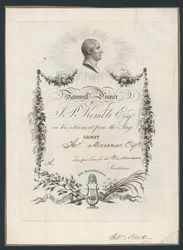 Eintrittskarte zum Abendessen zur Feier von John Kembles Abschied von der Bühne, 1819