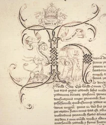 Dekorierter Initialbuchstabe H aus der königlichen Urkunde von König Heinrich VI. an das New College Oxford
