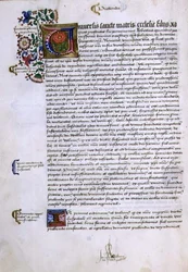 Seite mit Text und illuminierter Initiale, aus dem Grundlagenbuch von Robert Sherborne oder Shirburn (c.1450-1536) Bischof von Chichester