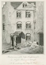 Hinterhof des Wärterbereichs im Newgate-Gefängnis. Im zweiten Stock starb der Dichter Richard Savage