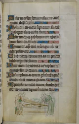 Bas-de-page-Szene eines Ritters, der Zisterzienser wurde und kein Latein außer den Worten 