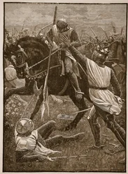 Schlacht von Evesham: König Heinrich in Gefahr, Illustration aus Cassells Illustrierter Geschichte Englands