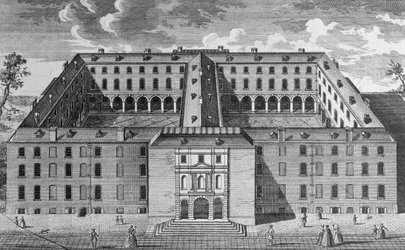 Vogelperspektive des Guys Hospital, Southwark, um 1780