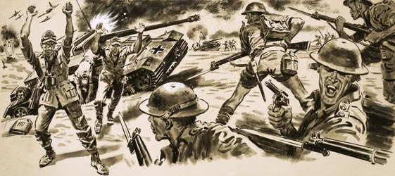 Britische Truppen greifen die Position des Afrika Korps von Rommel an