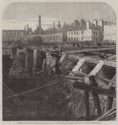 Bruch des Fleet Ditch und Zerstörung eines Teils der Metropolitan Railway, Unfallstelle (Gravur)
