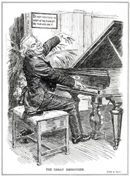 Karikatur, die Lloyd George als den großen Improvisator oder Anführer der Improvisa-Tories verspottet, Juni 1920