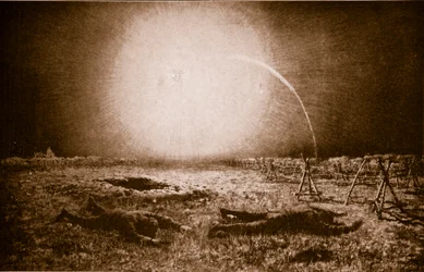 Im Schein eines deutschen Leuchtgeschosses: Eine britische Patrouille in Gefahr zwischen den Schützengräben, 1914-19