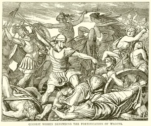 Kimbrische Frauen verteidigen die Wagenburg
