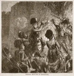 Oberst Maitland in Bhurtpore, Illustration aus Cassells Illustrierter Geschichte Indiens von James Grant, veröffentlicht 1879