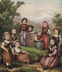 Kontinentale Kinder (Farblithografie)