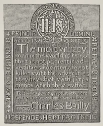 Kopie einer Schnitzerei von Charles Bailly, von der Wand des Beauchamp Tower, Tower of London, 1571