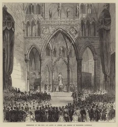 Krönung des Königs und der Königin von Schweden und Norwegen in der Kathedrale von Trondhjem (Stich)