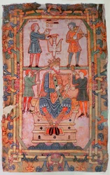 David spielt seine Harfe, aus dem Tiberius-Psalter, Winchester, ca. 1050