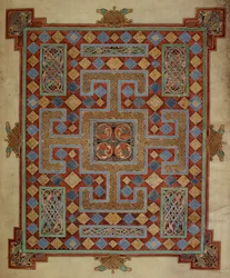 Cotton Nero D. IV, f.138v Teppichseite, die das Lukasevangelium einführt, aus den Lindisfarne Gospels, 710-21 (Pergament)