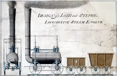 Entwurf einer Losh und Stephenson Lokomotiv-Dampflokomotive, ca. 1826