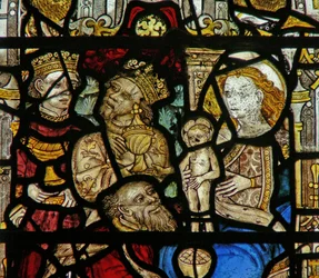 Detail eines Fensters, das die Anbetung der Heiligen Drei Könige darstellt (Detail)