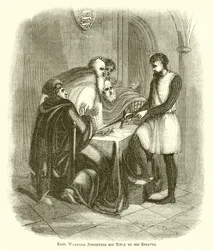 Earl Warenne rechtfertigt seinen Anspruch auf seine Ländereien