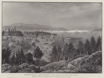 Esquimalt-Hafen, Vancouver Island, British Columbia, unsere neue Marinebasis (Gravur)