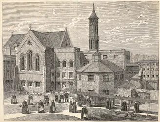 Weibliche Gefangene beim Training im Lüftungshof des Brixton-Gefängnisses, Illustration aus The Criminal Prisons of London and Scenes from Prison Life von Henry Mayhew und John Binny, veröffentlicht 1862