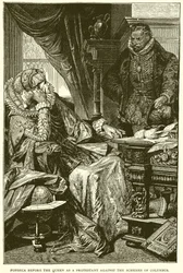Fonseca vor der Königin als Protestant gegen die Pläne von Kolumbus