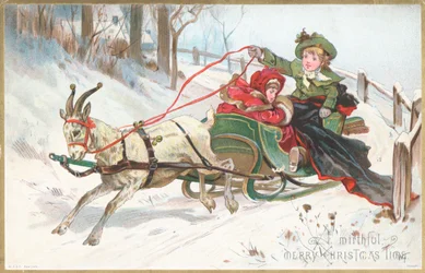 Ziege zieht Schlitten, Weihnachtskarte