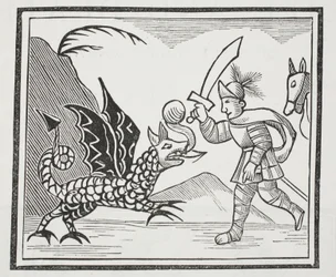 Guy und der Northumbrianische Drache, Illustration aus Chap-books des achtzehnten Jahrhunderts von John Ashton, veröffentlicht 1882