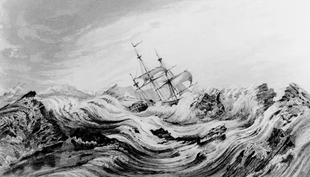 HMS Dorothea unter dem Kommando von David Buchan in arktischem Eis gefangen