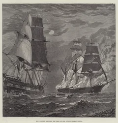 HMS Liffey rettet die Besatzung der brennenden Bark Anita (Stich)