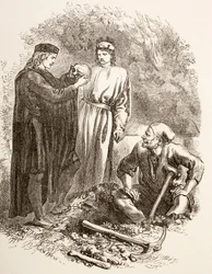 Hamlet hält Yoricks Schädel, Illustration zum V. Akt, 1. Szene von Hamlet, aus „The Illustrated Library Shakespeare“, veröffentlicht in London 1890