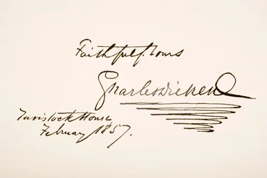 Handschrift und Unterschrift von Charles Dickens, 1857