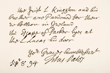 Handschrift und Unterschrift von Titus Oates, 1694