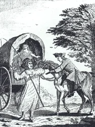 Straßenräuber John Cottington beraubt einen Armeewagen auf dem Shotover Hill (Stich)