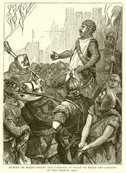 Hubert de Burgh drängt die Besatzung von Dover, die Landung der Franzosen zu verhindern, 1217