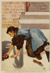 Ich beobachtete das Mädchen, wie es den Betonboden an der Hintertür wusch