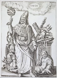 Ideale Figur des Hermes Trismegistus, Kopie einer Illustration aus De Divinatione et Magicis Praestigiis von Jean-Jacques Boissard, 1605, veröffentlicht Ende des 19. Jahrhunderts