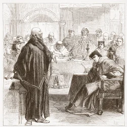 Hieronymus spricht bei seinem Prozess, Illustration aus Die Geschichte des Protestantismus von James Aitken Wylie, veröffentlicht 1878