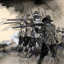 König Gustav II. Adolf von Schweden bewaffnete seine schwedische Infanterie mit einem leichten Musket