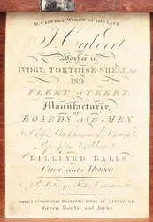 Etikett auf der Schachtel eines englischen "Calvert"-Musters gedrehten Elfenbein-Schachsets, um 1826-50 (Druck)