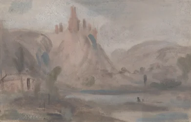 Landschaft mit einer Burg auf einem Hügel, zuvor J.M.W. Turner (1775-1851) und auch Peter de Wint (1784-1849) zugeschrieben