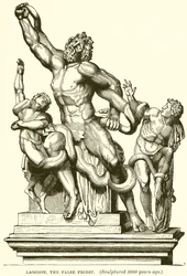 Laokoon, der falsche Priester. (Vor 3000 Jahren skulptiert) (Gravur)