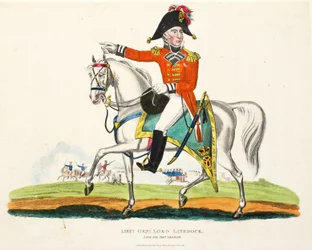 Generalleutnant Lord Linedock, veröffentlicht von Richard Evans, graviert von Romney, Illustration aus An Historical Account of the Battle of Waterloo von William Mudford, 1816