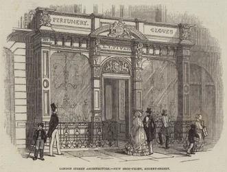 Londoner Straßenarchitektur, neue Schaufensterfront, Regent-Street (Gravur)