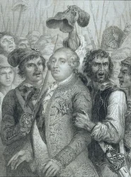 Ludwig XVI. (1754-93), König von Frankreich, vom Volk aus dem Tuilerienpalast geholt am 20. Juni 1792