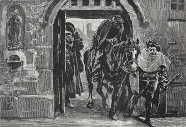 Luther flieht aus Augsburg, Illustration aus Die Geschichte des Protestantismus von James Aitken Wylie, veröffentlicht 1878