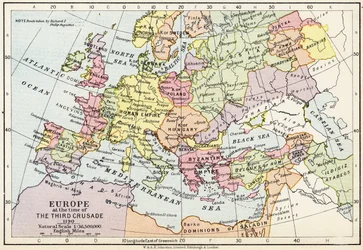 Karte Europas zur Zeit des Dritten Kreuzzugs, 1190, aus dem „Historischen Atlas“, veröffentlicht von W. und A. K. Johnston Limited, 1911