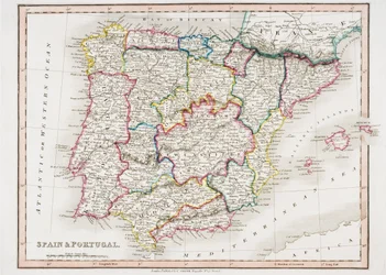 Karte von Spanien und Portugal, aus 