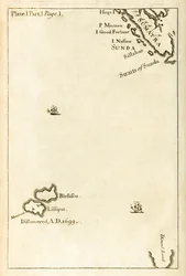 Karte mit dem Standort von Lilliput aus der ersten Ausgabe von Gullivers Reisen von Jonathan Swift