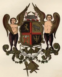 Freimaurerwappen, nach einer bemalten Tafel im Besitz von W.H.Y. Rylands, aus The History of Freemasonry, Band II, veröffentlicht von Thomas C. Jack, London, 1883